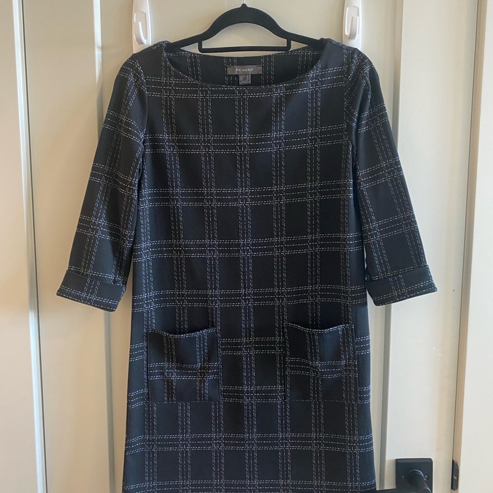 Primark Black Checkered Long Sleeve Dress